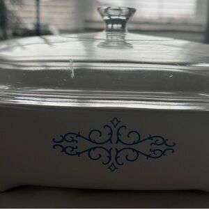 Corning ware White Casserole Dish with Blue Design